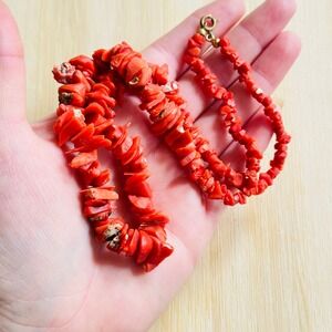 VTG Mediterranean Salmon red Branch Coral Natural Necklace Genuine Italy 20" 49g